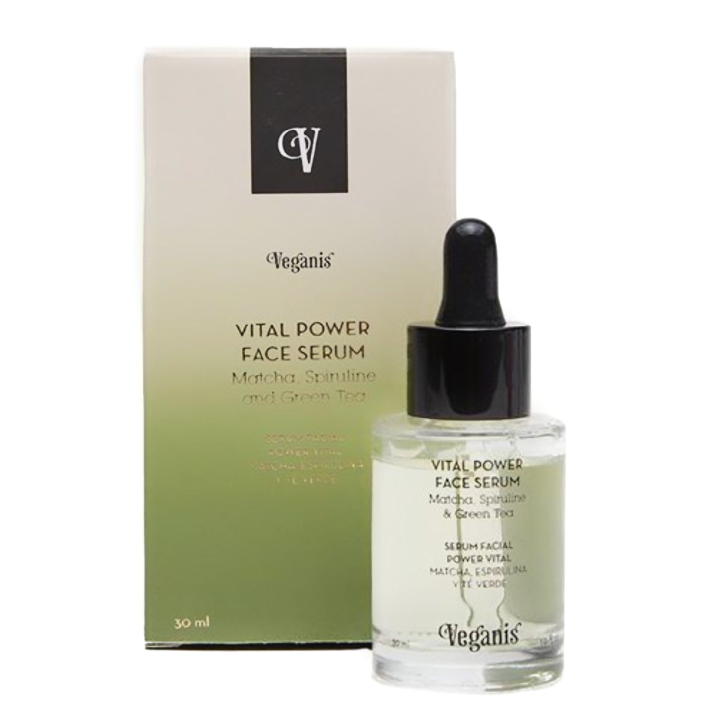 Sérum facial Veganos Power Vital de matcha, espirulina y té verde, todo tipo de pieles