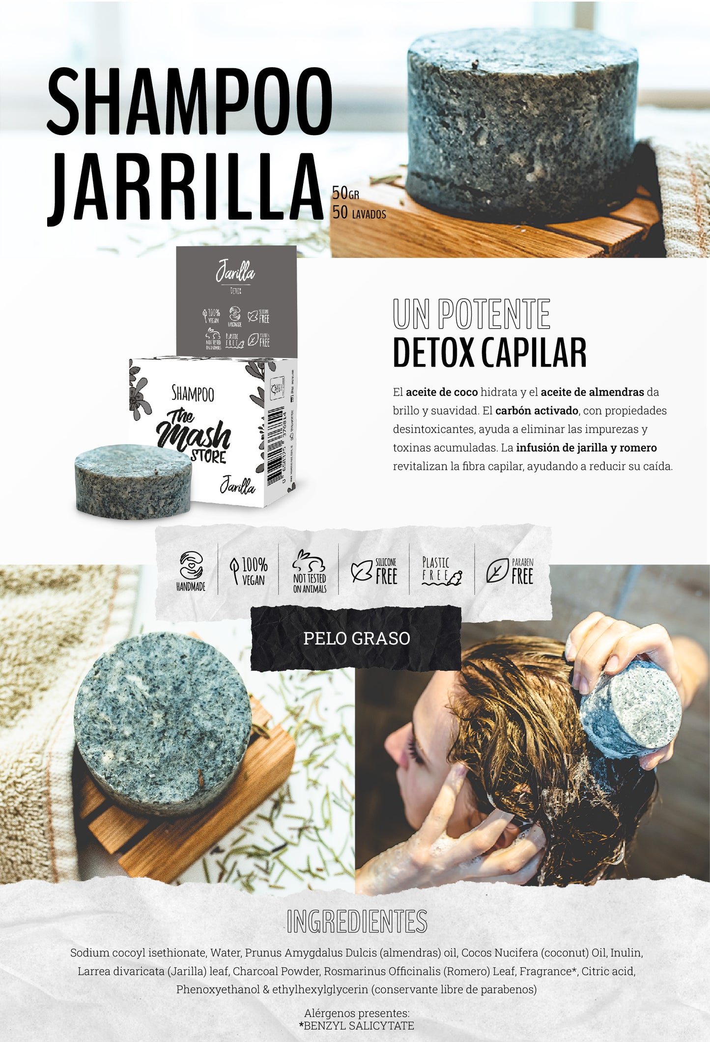 Shampoo sólido The Mash Store deJarilla detox para Cabello graso